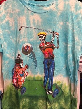 Grateful Dead Golf Tie-Dye Golf Skeleton Graphic Tee - Blue/Green DC